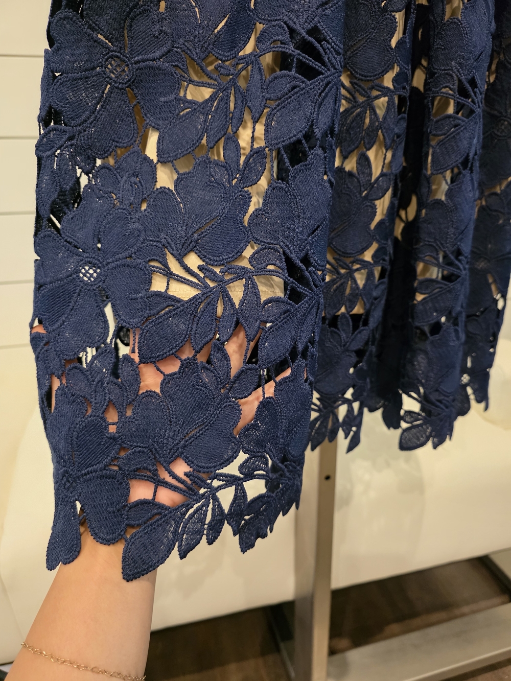 Navy Floral Lace V-Neck Midi Dress - Picture 6 of 8